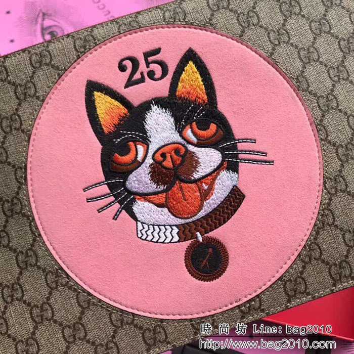 GUCCI古馳 歐洲正品原單 2018早春新款 狗頭刺繡限量版 萌萌手包 506280 粉狗pvc紅皮 WTG1543